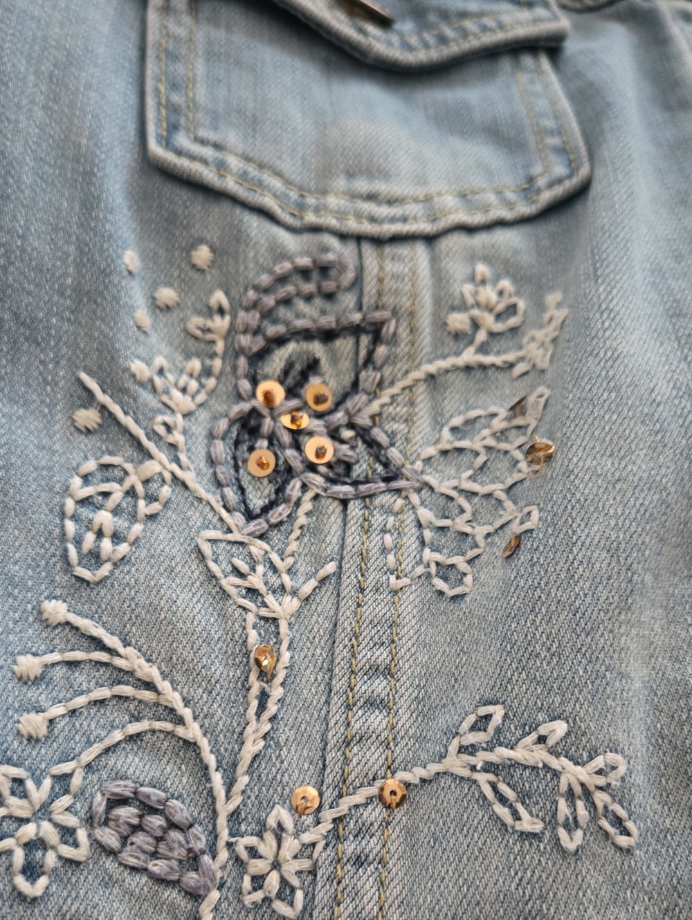 Chico Embroidered Light Wash Denim Jacket - Blue - Picture 2 of 7